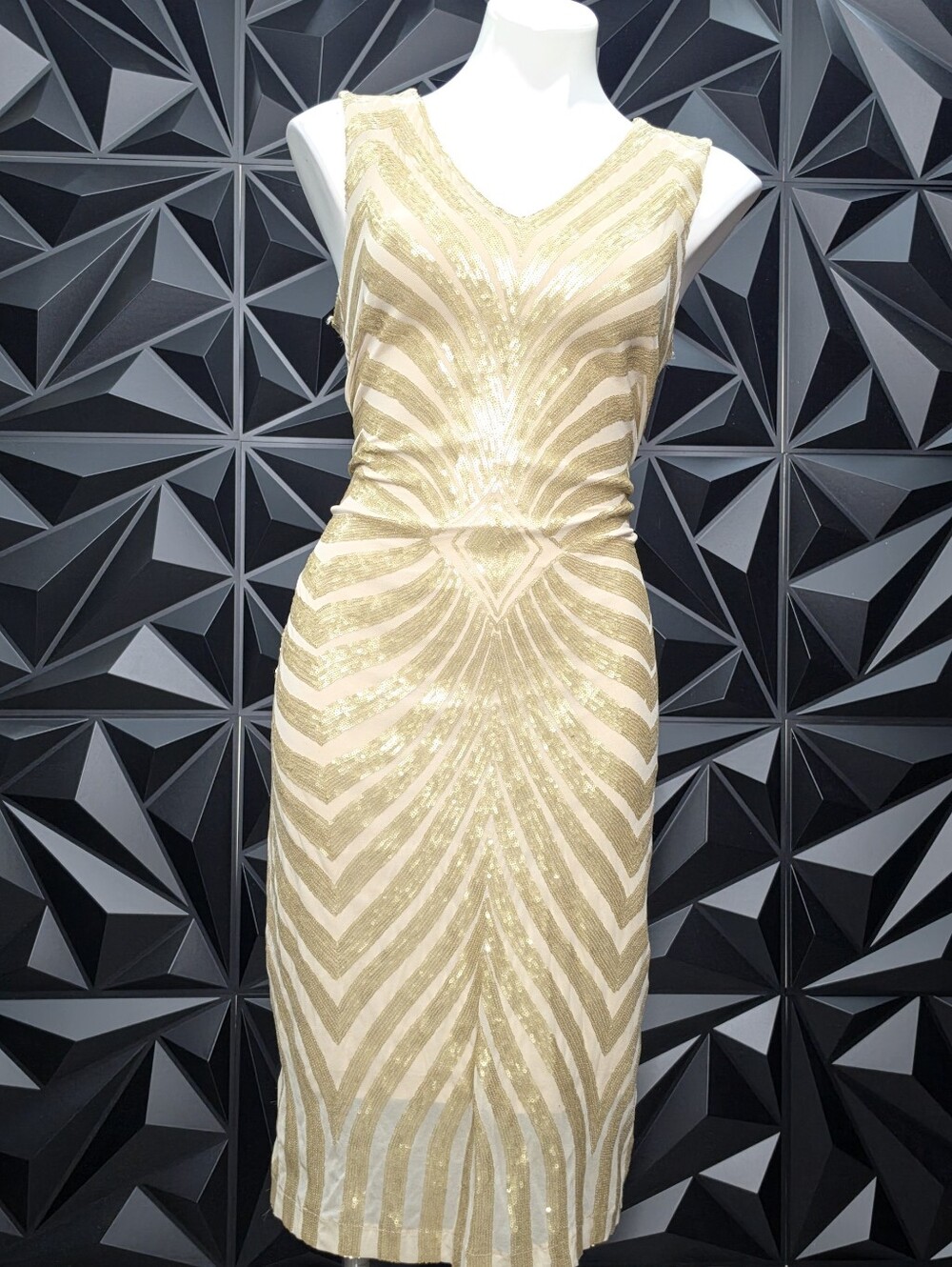 Gold Sequin V-Neck Midi Dress